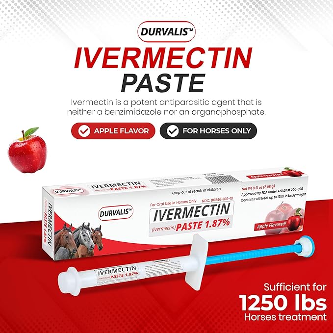 Ivermectin Horse Paste 1.87% Dewormer 6.08g Dose-Effective Appled Flavored Ivermectin Paste for Equine Care,Horse Deworming Paste -for Horses Up to 1250 lb (3 Pack)