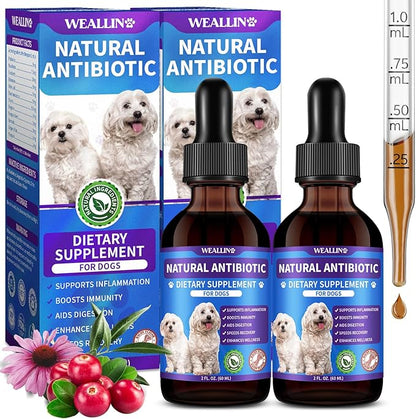 Dog Antibiotics Support - 2PCS Natural Antibiotics Care for Dogs Herbal Supplement for Cough Allergy Itch Relief Immune Support Dog UTI Comfort for All Breeds & Ages - 120 ml/4 Fl Oz Bacon Flavor