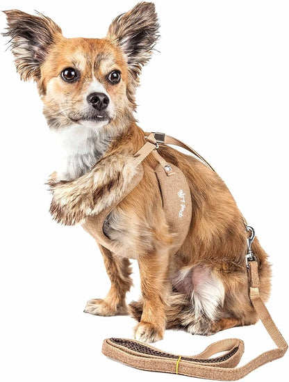 Pet Life ® Luxe 'Furracious' Mesh Reversed 2-in-1 Adjustable Chest Pet Dog Harness and Leash with Removable Fur Collar