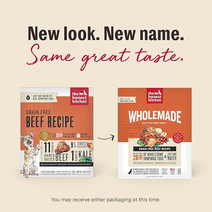 The Honest Kitchen Human Grade Wholemade™ Dehydrated Grain Free Beef Dog Food - Complete & Balanced Meal or Topper 7 lb Box