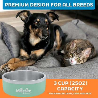 Master Pet Supply Stainless Steel Dog Bowls - 25 oz, Heavy Duty - Pistachio, Double Wall Extra-Thick Insulated, Non-Slip Pet Water Bowl for Dogs, Cats & Pets, Anti Rust Metal, Dish Washer Safe