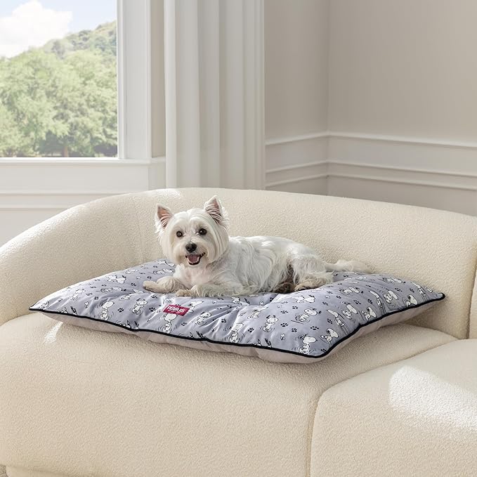 Berkshire Peanuts® Square Dog Bed, Suedemink Fleece Pet Mat with Waterproof & Non-Slip Bottom, Soft Plush Dog Mat for Crate, Couch, or Floor, Machine Washable(Poses & Paws Chateau Grey, Medium)
