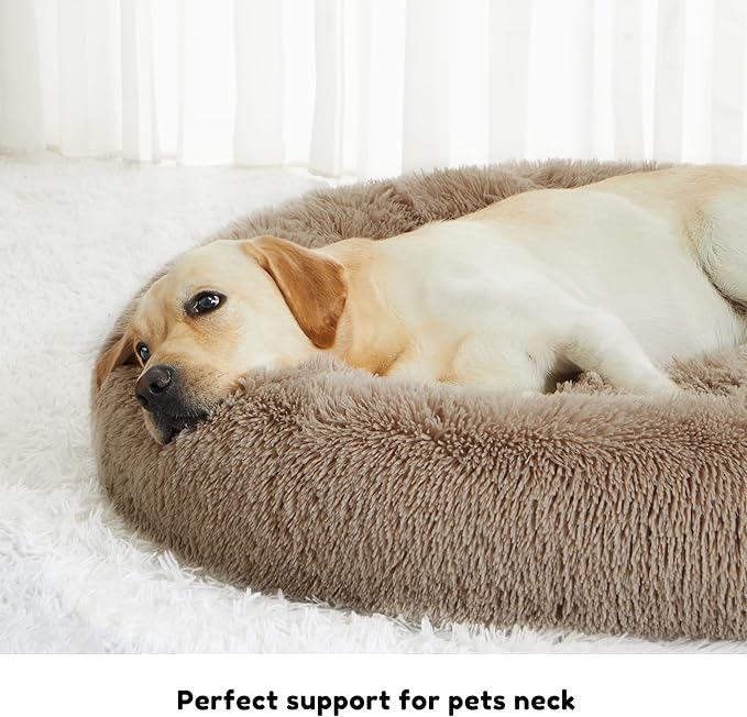WESTERN HOME WH Calming Dog Beds Large Sized Dog - Donut Fluffy Pet Bed, Round Faux Fur Plush Bed