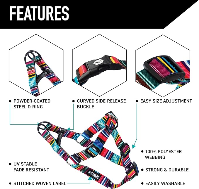 Wolfgang Heavy Duty Adjustable Dog Harness, Pull-Tested to Over 800 lbs for Walking & Training, Quetzal Print, Large