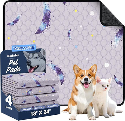 WanpeeGoo Washable Pee Pads for Dogs, 4Pack Reusable Puppy Pads, Super Absorbent & Leakproof Dog Pads, Anti-Slip Dog Pee Pads for Puppy Training & Incontinence, Leaf Pattern 18"x24"