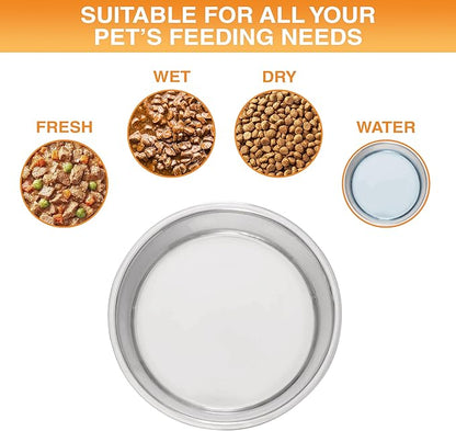Neater Pet Brands Stainless Steel Dog Bowls with Non-Slip Rubber Bottom – Set of 2, 6 Cup (48 oz), Gray - Heavy Duty Metal Dog Bowl, Dishwasher Safe, Food or Water Bowl, Ideal for Large Dogs