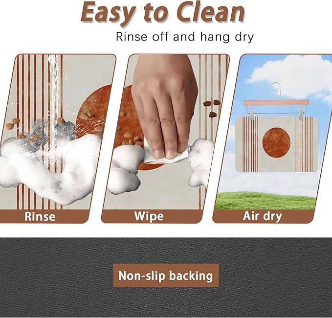 Sun Boho Dog Food Mat for Floors,Absorbent Quick-Dry Pet Feeding Mat, Cat Dog Bowl Mats for Food and Water, Non-Slip Pet Accessories Supplies 12"x20"