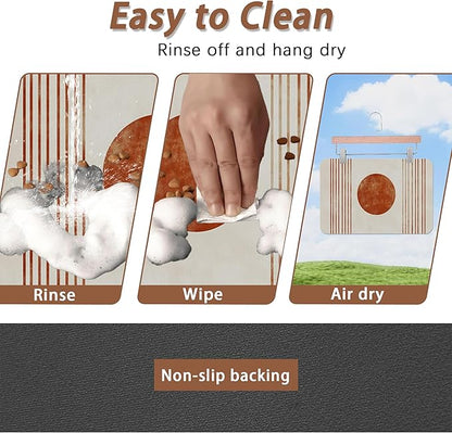 Sun Boho Dog Food Mat for Floors,Absorbent Quick-Dry Pet Feeding Mat, Cat Dog Bowl Mats for Food and Water, Non-Slip Pet Accessories Supplies 12"x20"