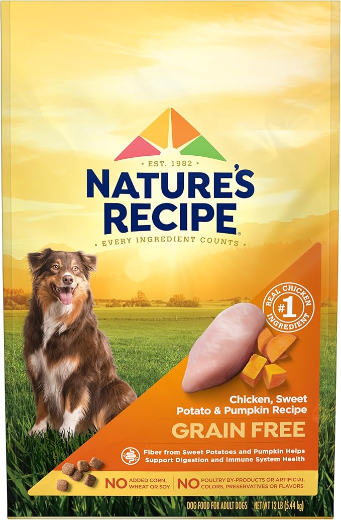 Nature's Recipe Grain Free Dry Dog Food, Chicken, Sweet Potato & Pumpkin Recipe, 12 lb. Bag