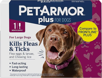 PetArmor Plus Flea and Tick Prevention for Dogs, Large Dog Flea and Tick Treatment, 1 Dose, Waterproof Topical, Fast Acting (45-88 lbs)