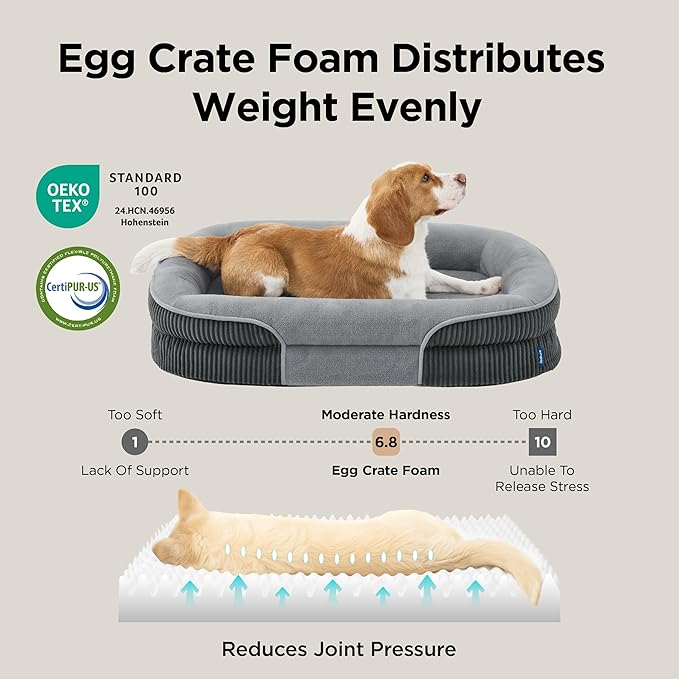 Bedsure XL Pro Orthopedic Dog Beds Large Sized Dog - 360° Oval Bolster Jumbo Dogs Bed for Senior Dogs with Waterproof Washable Cover, Extra Large Pet Sofa Couch with Ultra-Soft Fleece, Grey, 45"