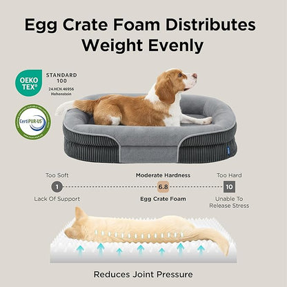 Bedsure XL Pro Orthopedic Dog Beds Large Sized Dog - 360° Oval Bolster Jumbo Dogs Bed for Senior Dogs with Waterproof Washable Cover, Extra Large Pet Sofa Couch with Ultra-Soft Fleece, Grey, 45"