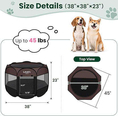 Love's cabin Pet Puppy Dog Playpen, Large Dog Tent Crates Cage Indoor/Outdoor, Portable Playpen for Cat, Foldable Pop Up Dog Kennel Playpen with Carring Case, Removable Zipper Top, Brown