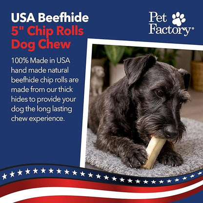 Pet Factory 100% Made in USA Beefhide Chip Rolls Dog Rawhide Chews,Thick,Dog Chews Long Lasting from American Cattle,Dog-Chew Bones,5 Inches,22 Count (Pack of 2)