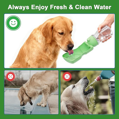 Dog Water Bottle, Portable Leak-Proof Water Dispenser with Drinking Bowl for Dogs and Cats, Travel Puppy Fountain Pet Water Bottle for Hiking Walking Outdoor (A012B-Green)