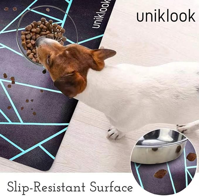 Pet Placemat, Dog Cat Food Water Bowls Mat Feeding Station Pet Safe 28" X 16.5" Waterproof Easy to Clean Dog Modern Designs Boho Uniklook