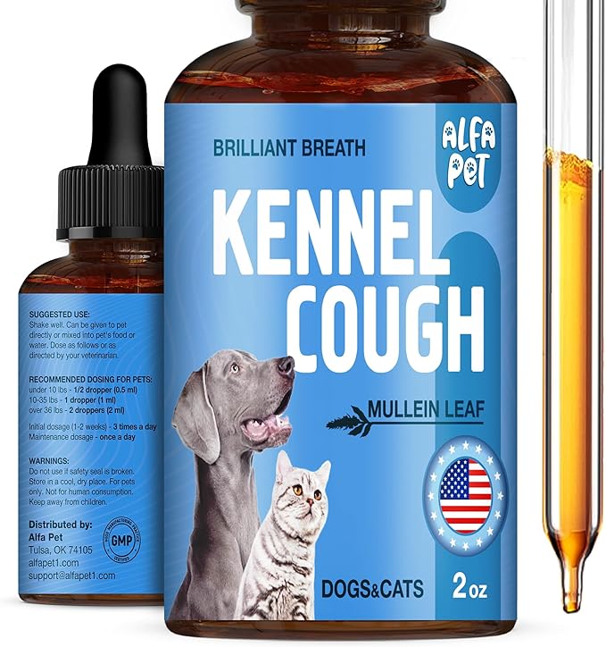 Kennel Cough Treatment for Dogs Helps with Dry, Wet, Barking Cough – Herbal Cat and Dog Cough Treatment Soothes and Calms Irritated Throat, Supports Breathing, Clears Airways – 2-oz Bottle