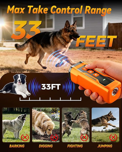 Dog Bark Deterrent Devices, 6 Modes 3X Ultrasonic Anti Barking Device for Dogs, 33 FT Range Barks No More Indoors Neighbor Outdoors with Flashlight,Dog Training Device