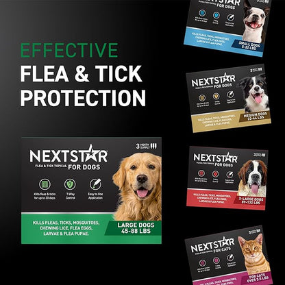 NEXTSTAR Flea and Tick Prevention for Dogs, Repellent & Control, Fast Acting Waterproof Topical Drops, Flea and Tick Prevention for Large Dogs, 3 Monthly Doses