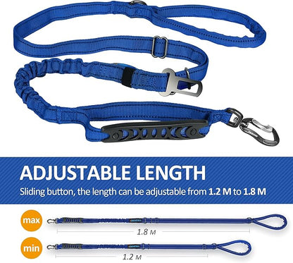 IOKHEIRA Multifunctional Dog Leash for Large & Medium Dogs, Adjustable with Car Seatbelt, 4-6 FT Strong Bungee (Blue)