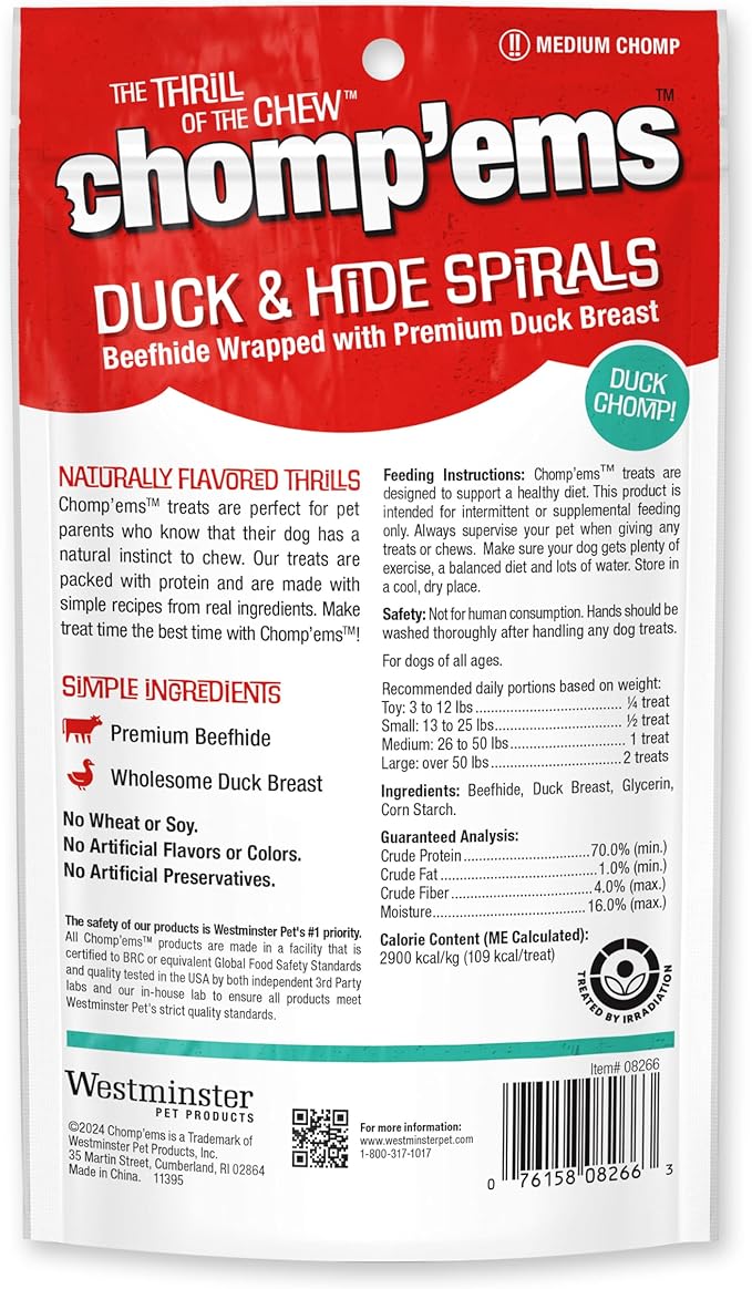 Chomp’ems Premium Beefhide Chews for Dogs, 2 Chews