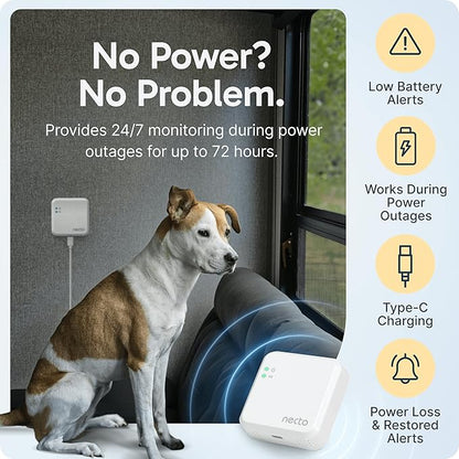 Necto RV Pet Temperature Monitor - No WiFi Required - Remote Power Outage & Temp Sensor with App Alerts. Cellular Monitoring System for Home Safety & Server Room (1 Year Subscription Included)