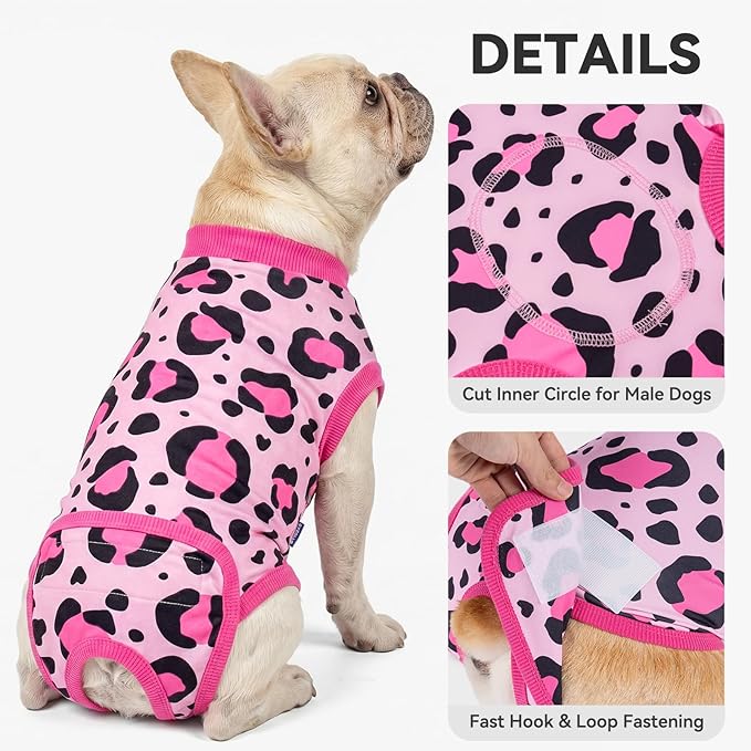 cyeollo Dog Recovery Suit Female, Breathable Surgery Suit for Dogs Female After Spayed, Soft Surgical Body Suit Dog Onesie, E-Collar & Cone Alternative, Anti-Licking Wound Surgery Clothes, Leopard L