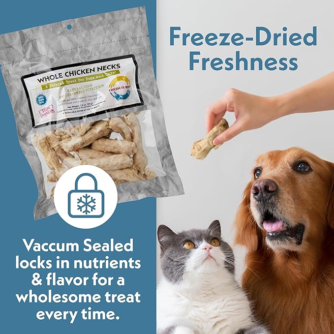 Fresh Is Best Freeze Dried Whole Chicken Necks for Dogs & Cats - Raw Crunchy Single Ingredient Dog Treats - High-Protein Dental Chews in Resealable Bag - Made in USA