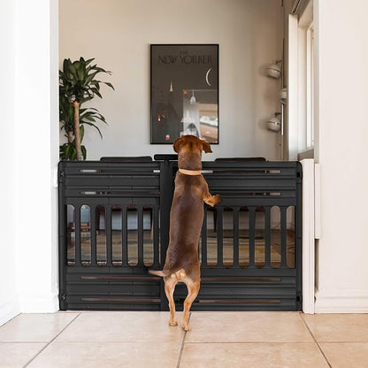 IRIS USA 24"-39" Dog Gate, Adjustable Indoor Pet Barrier, Pet Gate for Puppy, Small Dog, Cat, Easy Twist-to-Lock for Doorways & Stairs, Portable, Expandable, 25" Tall, Black