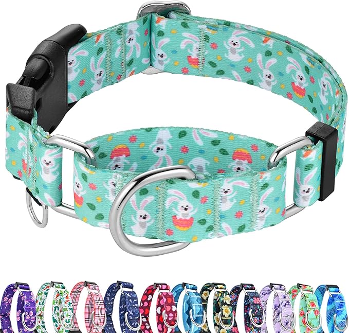 Easter Martingale Collar for Dogs with Buckle Bunny Dog Collar Adjustable Soft Nylon Girl Dog Collars for Large Dogs, Green Rabbit