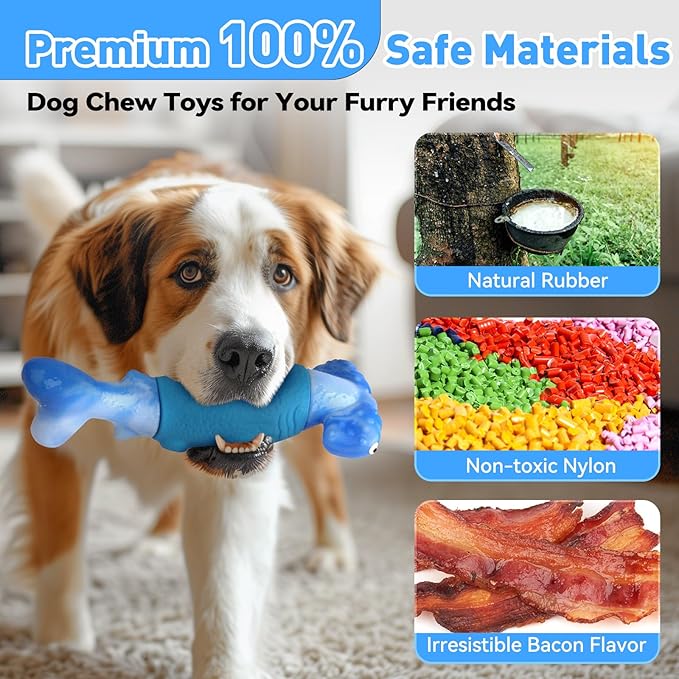 BIKIISEN Dog Toys for Aggressive Chewers, Interactive Dog Chew Toy for Large Dogs, Indestructible Squeaky Toys to Keep Them Busy, Tough Toys for Medium/Large Dogs Blue