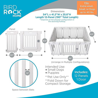 BIRDROCK HOME Pet Playpen with Door | 12 Panel | Strong Plastic | Puppy Safety Fence Pen Playpen | Non-Slip and Secure Dog Gate | White
