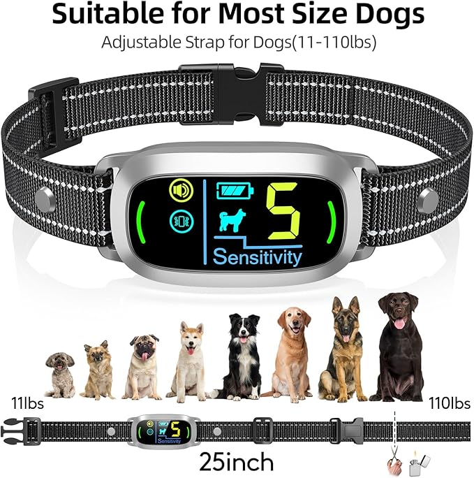 FAFAFROG Dog Bark Collar for Large Medium Small Dogs, Rechargeable Smart Bark Collar, Anti Barking Training Collar with 5 Adjustable Sensitivity Beep Vibration (Silver)
