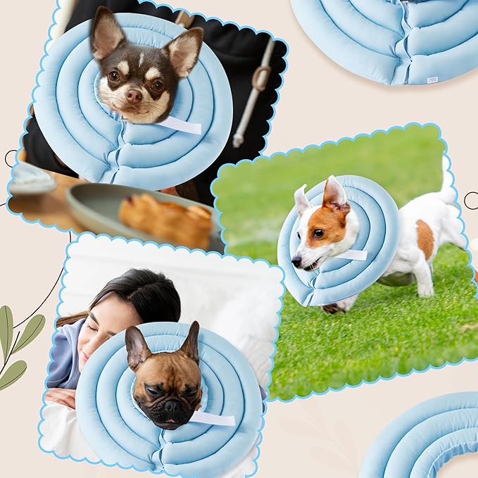 Soft Dog Cone Collar - Adjustable Recovery Cone for Medium Large Dogs After Surgery to Stop Licking, Waterproof Elizabethan Protective Neck Donut Collar Alternative for Pet (Blue, L)