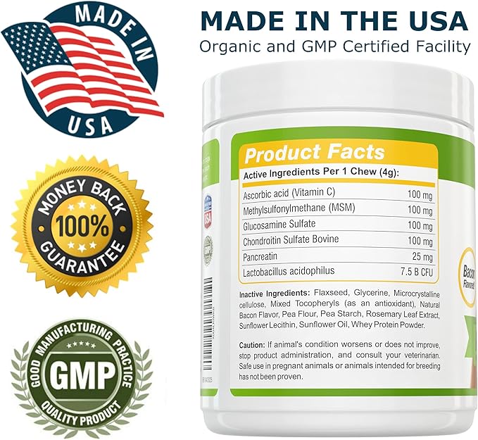 Amazing Probiotics for Dogs Eliminates Diarrhea and Gas with Hip Joint Pain Relief, 90 Bacon Soft Chews