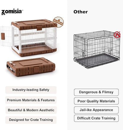ZOMISIA Collapsible Dog Crate for Large Dogs - 36" L Heavy Duty Dog Kennel No Tools Required with 4 Sides Steel Foldable Cage for Dogs Indoor, Portable Carrier with 2 Smooth Wheels, Woodgrain