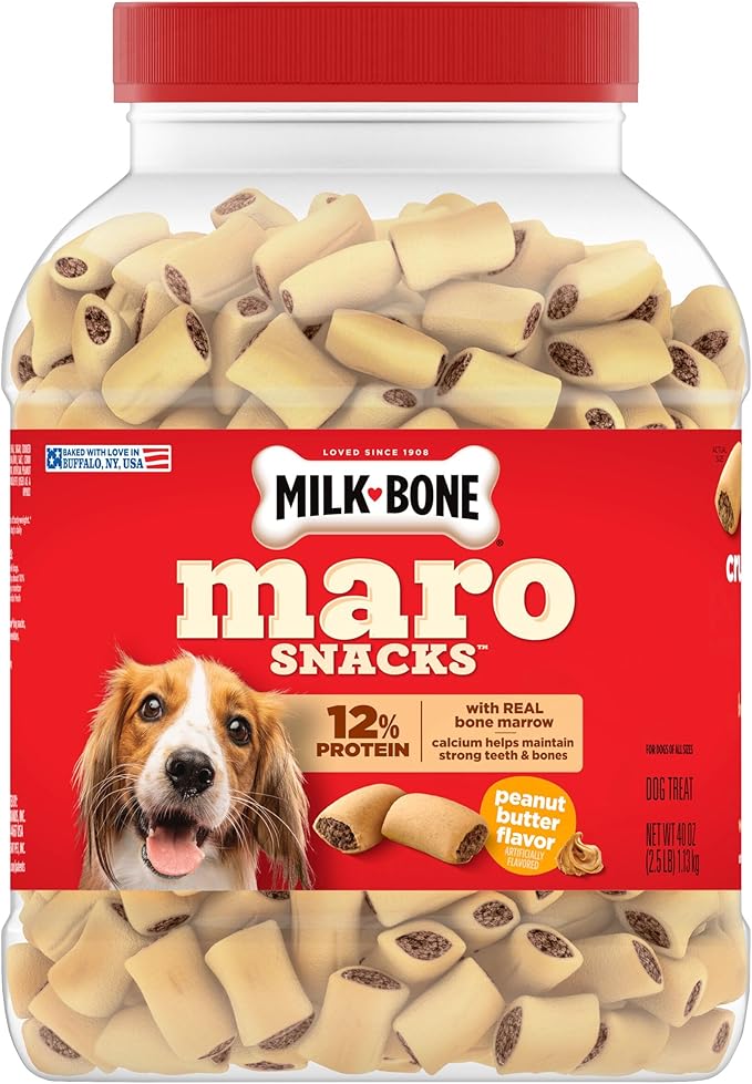 Milk-Bone MaroSnacks Peanut Butter Flavor (Artificially Flavored) Dog Treats with Real Bone Marrow, 40 Oz. Canister