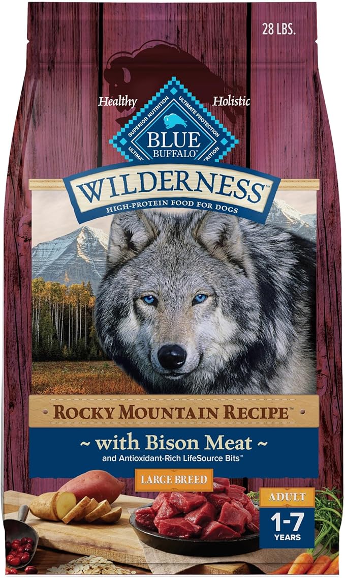 Blue Buffalo Wilderness Rocky Mountain Recipe Natural High-Protein Dry Food for Large Breed Dogs, Bison & Grain, 28-lb Bag