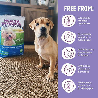 Health Extension Little Bites Dry Dog Food for Toy and Small Breeds, Chicken & Brown Rice Recipe, with Probiotics & Superfoods for Digestion & Coat Health, 30 lb Bag
