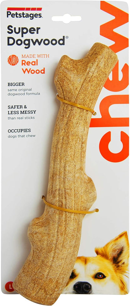 Pupstages Super Dogwood Dog Chew Toy – Real-Wood Blend, Natural Wood Flavor & Texture, Moderate Chewers, Large, 11"