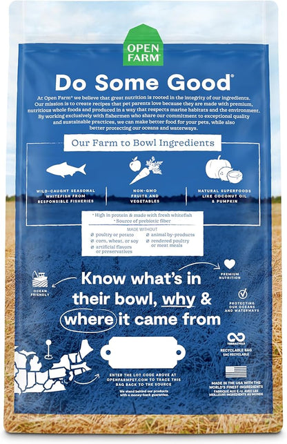 Open Farm, Grain-Free Dry Dog Food, Complete & Balanced Kibble, Sustainably & Ethically Sourced Ingredients, Non-GMO Veggies & Superfoods, Catch-of-The-Season Whitefish Recipe, 4lb Bag
