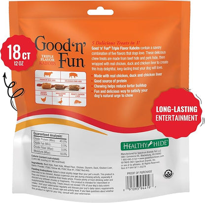 Good'n'Fun Triple Flavored Rawhide Kabobs for Dogs, Beef, 12 ounces
