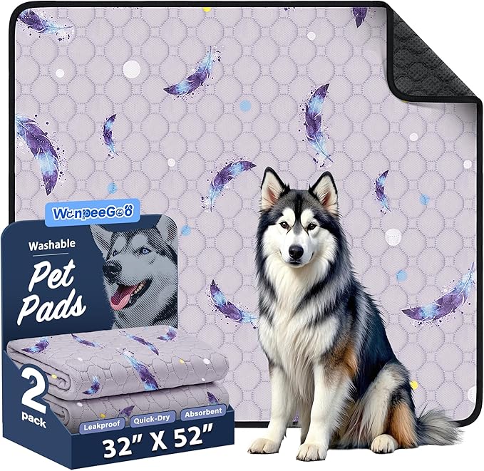 WanpeeGoo Washable Pee Pads for Dogs, 2 Pack Reusable Puppy Pads, Super Absorbent & Leakproof Dog Pads, Anti-Slip Dog Pee Pads for Puppy Training & Incontinence, Leaf Pattern, 32"x52"