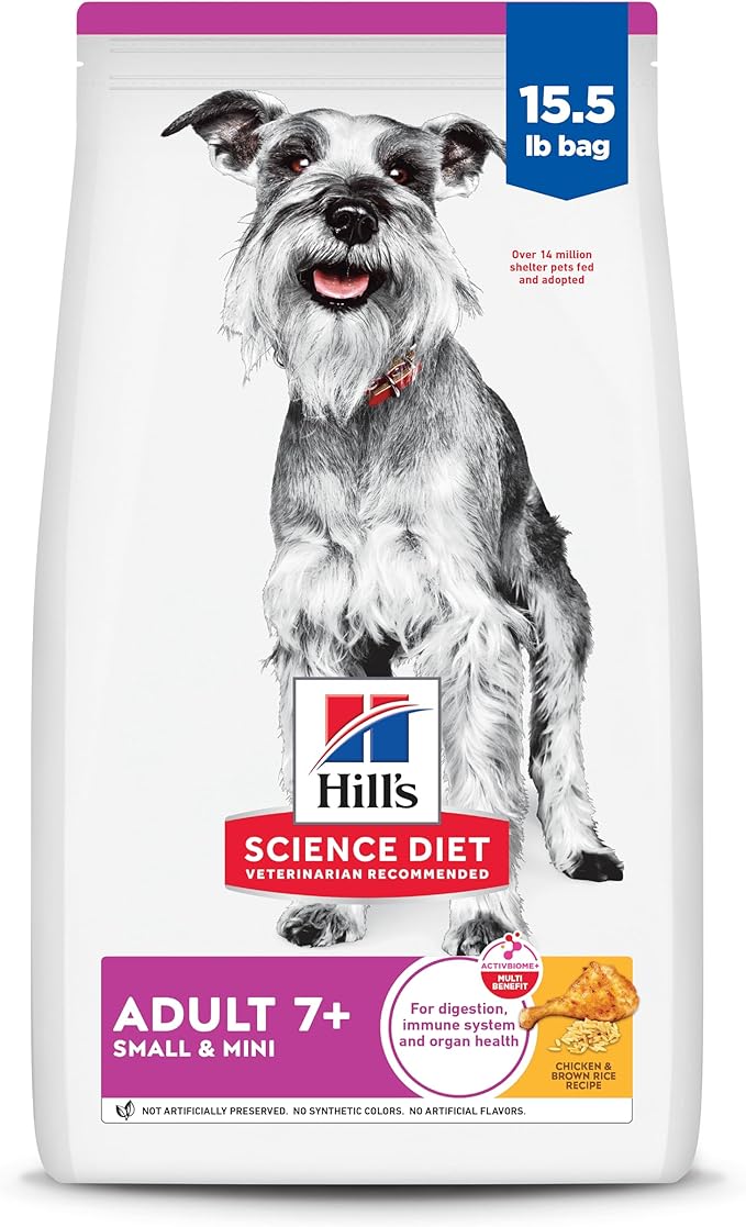 Hill's Science Diet Adult 7+ Small & Mini Dry Dog Food, Chicken & Brown Rice, 15.5 lb. Bag
