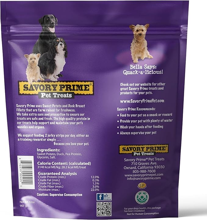 Savory Prime Sweet Potato & Duck Jerky Wrap Dog Treats, Made with 100% Real Duck Breast, Farm Raised, Rawhide Free, Healthy, Easily Digestible, Limited Ingredient, 2 Pounds (Pack of 1)