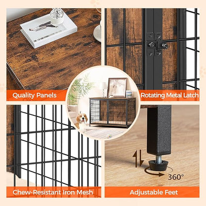 MAHANCRIS Dog Crate Furniture with Cushion, Wooden Dog Kennel with Double Doors, Heavy Duty Dog Cage for Small/Medium/Large Dogs, Indoor Dog House End Table, 39.4" L, Rustic Brown DCHR10701