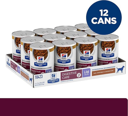 Hill's Prescription Diet i/d Low Fat Digestive Care Wet Dog Food, Rice, Vegetable, & Chicken Stew, 12.5 oz. Cans, 12-Pack