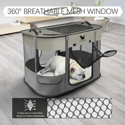 Rest-Eazzzy Dog Playpen, Foldable Kitten Playpen for Medium Dogs, Portable Pet Puppy Playpen with Removable Shade Cover, Indoor Outdoor Travel Camping Use for Small Pets with Carrying Case (S, Grey)