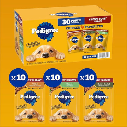 Pedigree Choice Cuts in Gravy Wet Dog Food, Adult Soft Wet Dog Food, Variety Pack, 3.5 oz. Pouches, 30 Count