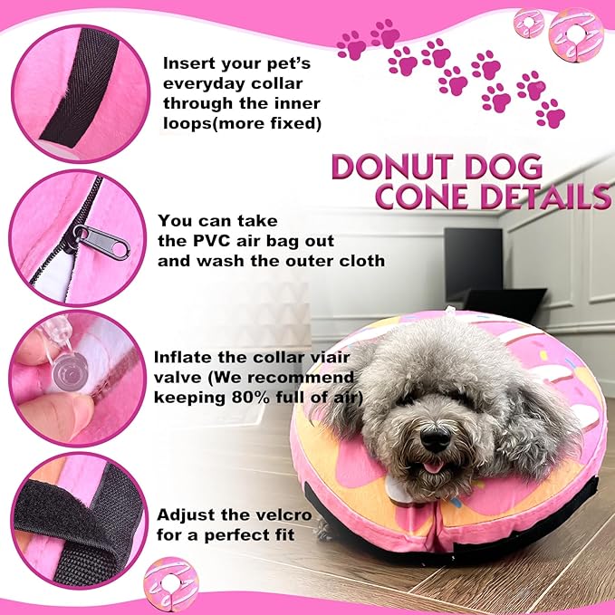Inflatable Dog Cone, Soft Adjustable Blow up Donut Collar for After Surgery - Suitable for Small, Medium, Large Dogs and Cats
